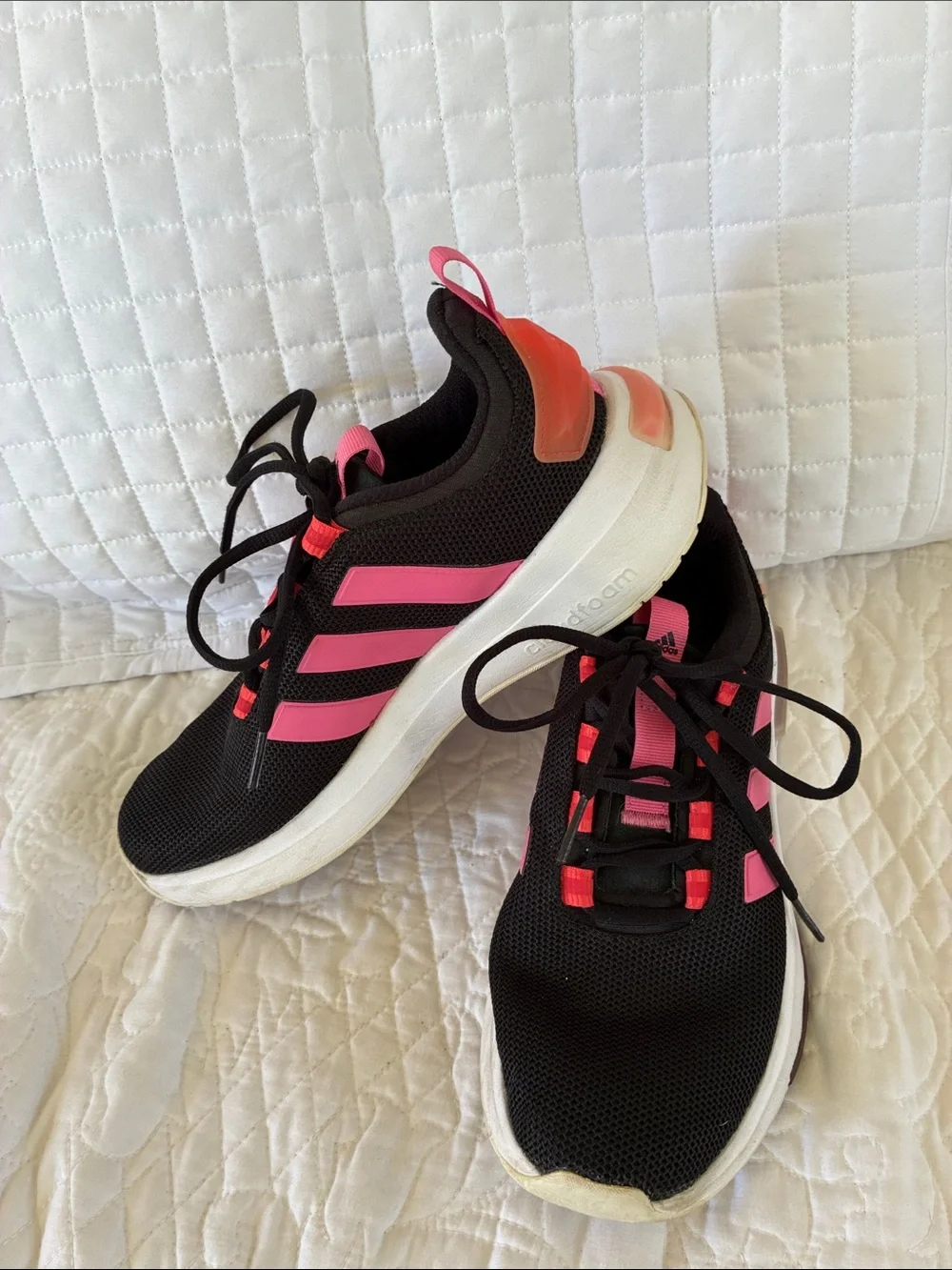 adidas Women’s Black Athletic Sneakers with Pink Accents